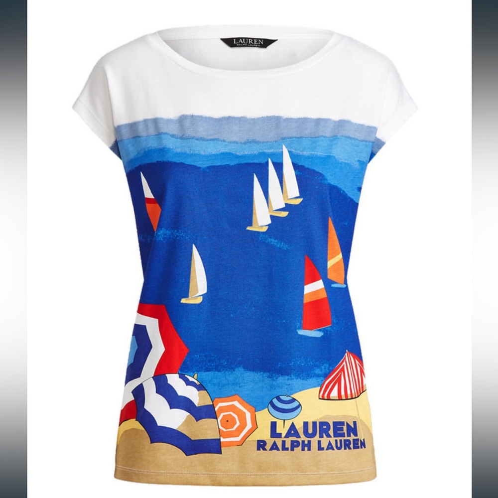 NWOT Lauren Ralf Lauren Beach Boatneck Tee / T-shirt, size M
